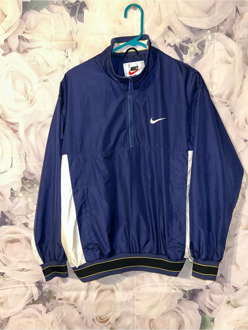 Vintage Nike 90s blue Pullover jacket Windbreaker 1/2 Zip Size Medium
